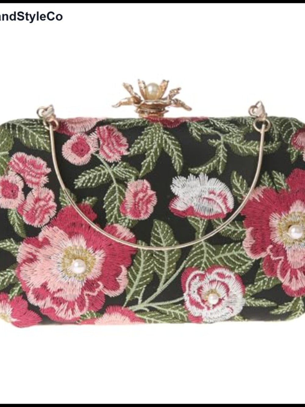 Silk Satin Floral Embroidery Evening Clutch with Chain Strap